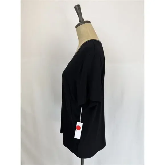 NWT Another Love Black Short Sleeve Faux Leather Trim #0633 Size XS - Picture 2 of 7